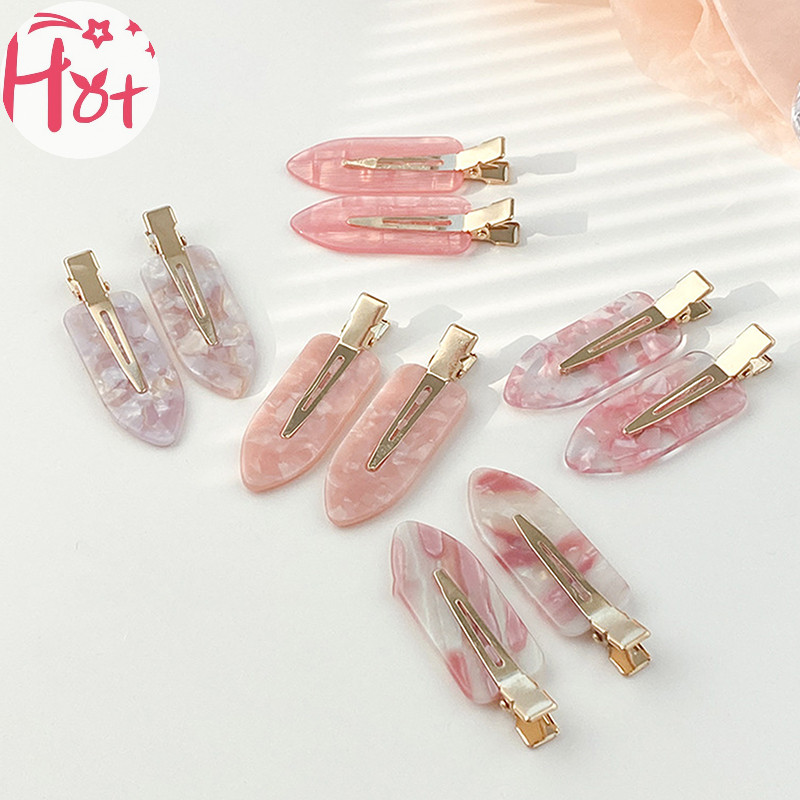 Ge 2PCS สไตล์เกาหลีเครื่องมือจัดแต่งทรงผม Simple สีชมพูคลิปผมไม่มีรอยต่อสําหรับผู้หญิงหวานสด Bangs คลิป Duckbill คลิป Hairpins ตาราง