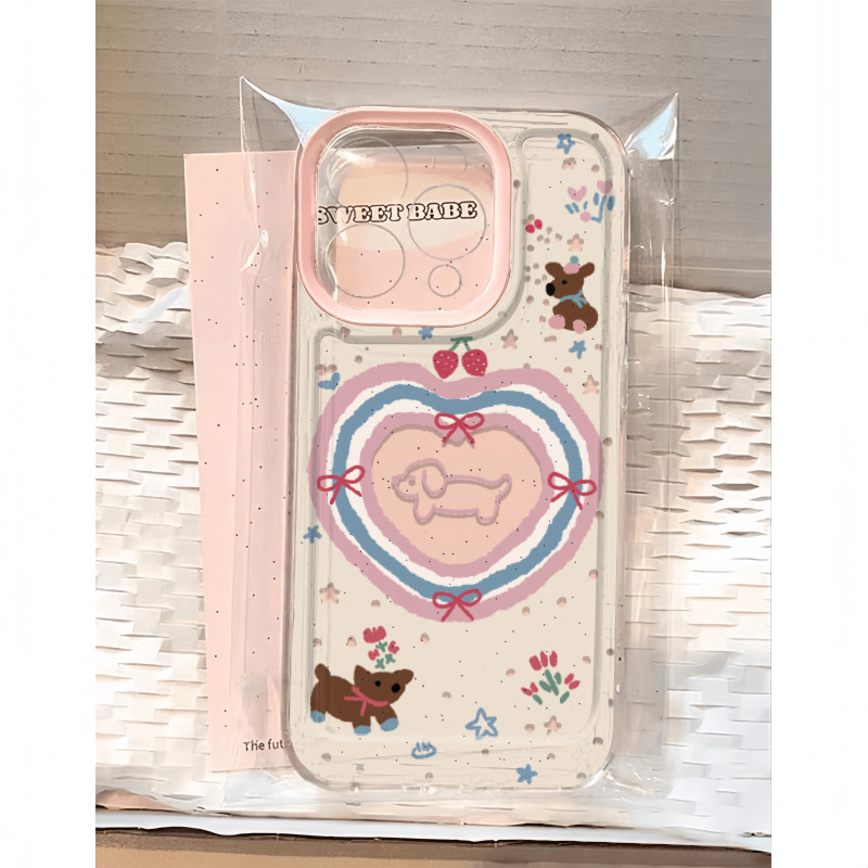Ins น่ารัก Love Bear Puppy โปร่งใสเคสโทรศัพท์สําหรับ iPhone 16 Promax 15 Promax 12 13 Mini 14plus 11 Pro Max X XS XR XS Max 7 8 plus Se2020 6G 6Plus