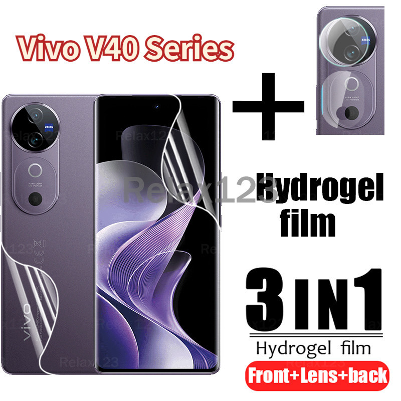 สําหรับvivo V40 5G Vivo V40 Pro 5G V40Pro 5G 2024 3IN1 ด้านหน้ากลับHydrogelฟิล์มคาร์บอนไฟเบอร์กลับและกล้องแก้วกล้องป้องกันหน้าจอHydrogelฟิล์ม