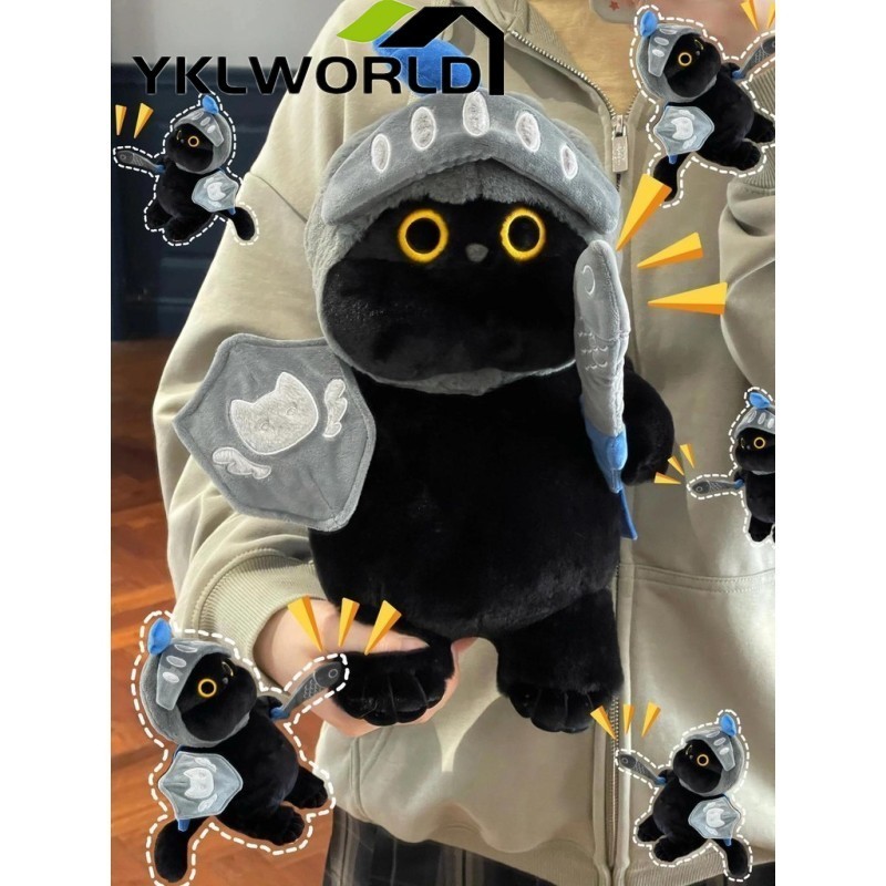 YKLWORLD 骑士猫咪 สนุกอัศวินตุ๊กตาแมวสร้างสรรค์ข้ามแต่งตัวอัศวินคิตตี้ฮันเหมียวตุ๊กตาแมวดําของเล่นตุ๊กตาปลอบโยนตุ๊กตานอนของขวัญวันเกิด