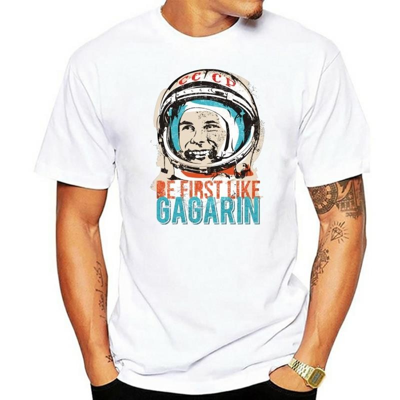 เสื้อยืด Männer russischer Raumfahrer Spaceman ออกแบบตามนักบินอวกาศ Yuri Gagarin สไตล์วินเทจยุค 80s