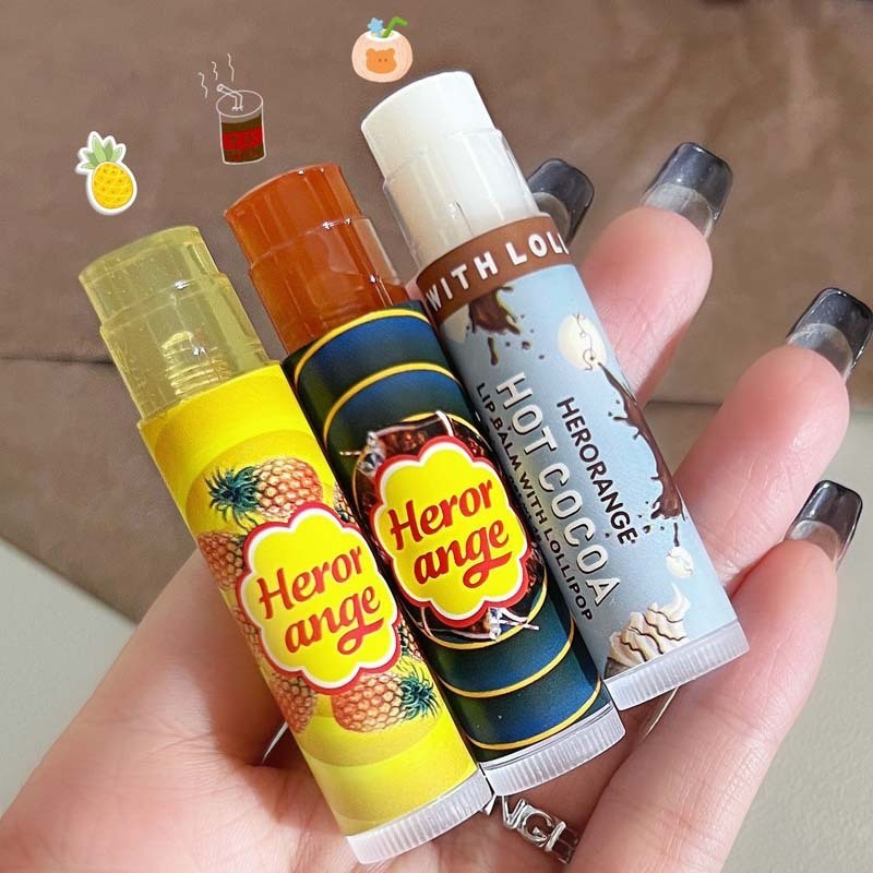 Herorange HERORANGE Lollipop ลิปบาล์ม ร้อน โกโก้ ลิปมาสก์ ชุ่มชื้น จางหาย ลิปไลน์ ผู้ชาย ผู้หญิง เนื้อเจลลี่ ลิปเบส บํารุงริมฝีปาก ป้องกันริมฝีปากแตก ริมฝีปากแห้ง