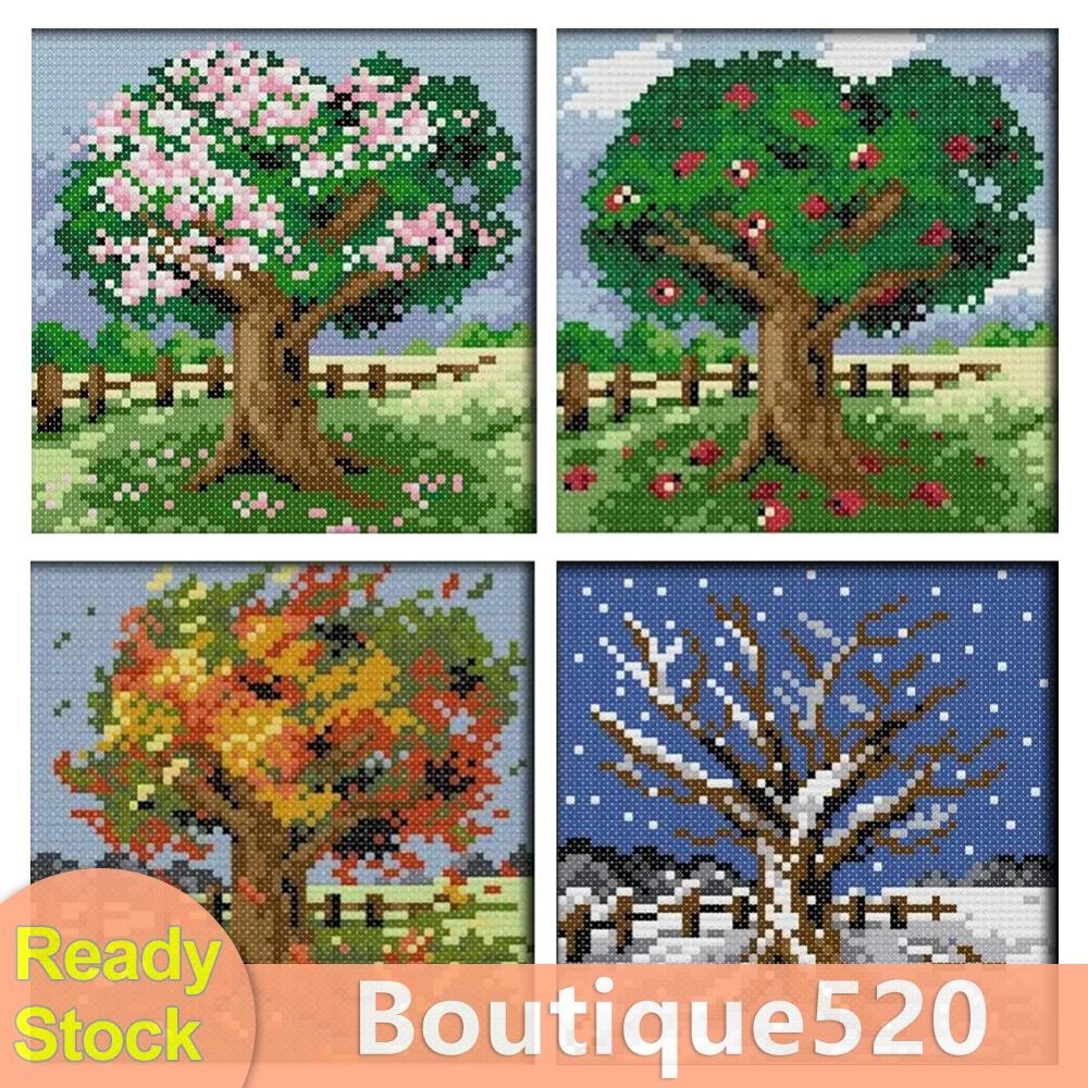 ด้ายผ้าฝ้าย Eco ปักเต็ม 14CT พิมพ์ Four Seasons Tree Cross Stitch [boutique520.th]
