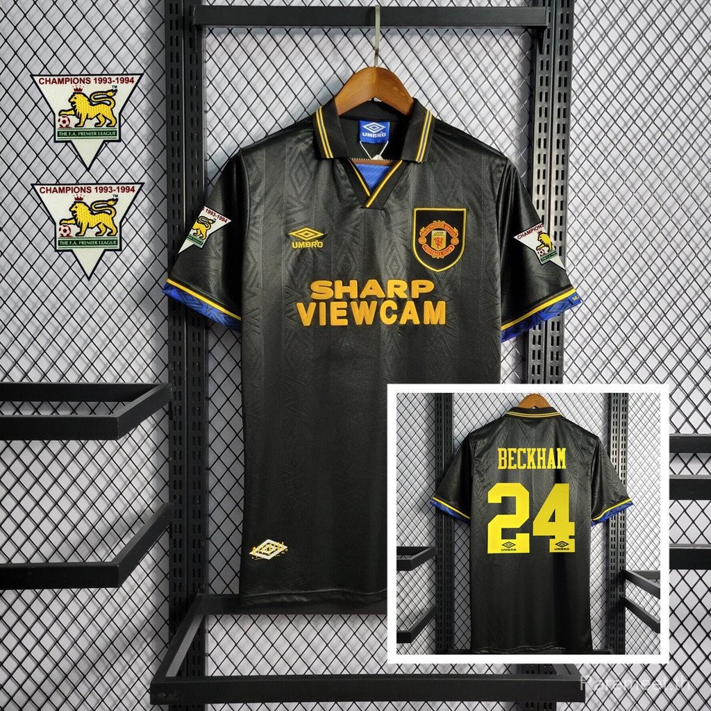 แขนสั้น1992-94-season Manchester United Away POLO เสื้อดำ/เสื้อกันหนาว exnr