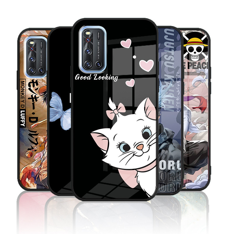เคสกระจก Vivo V19 1933 เคสกระจกนิรภัย Hard Back Cover Soft Silicon Edge
