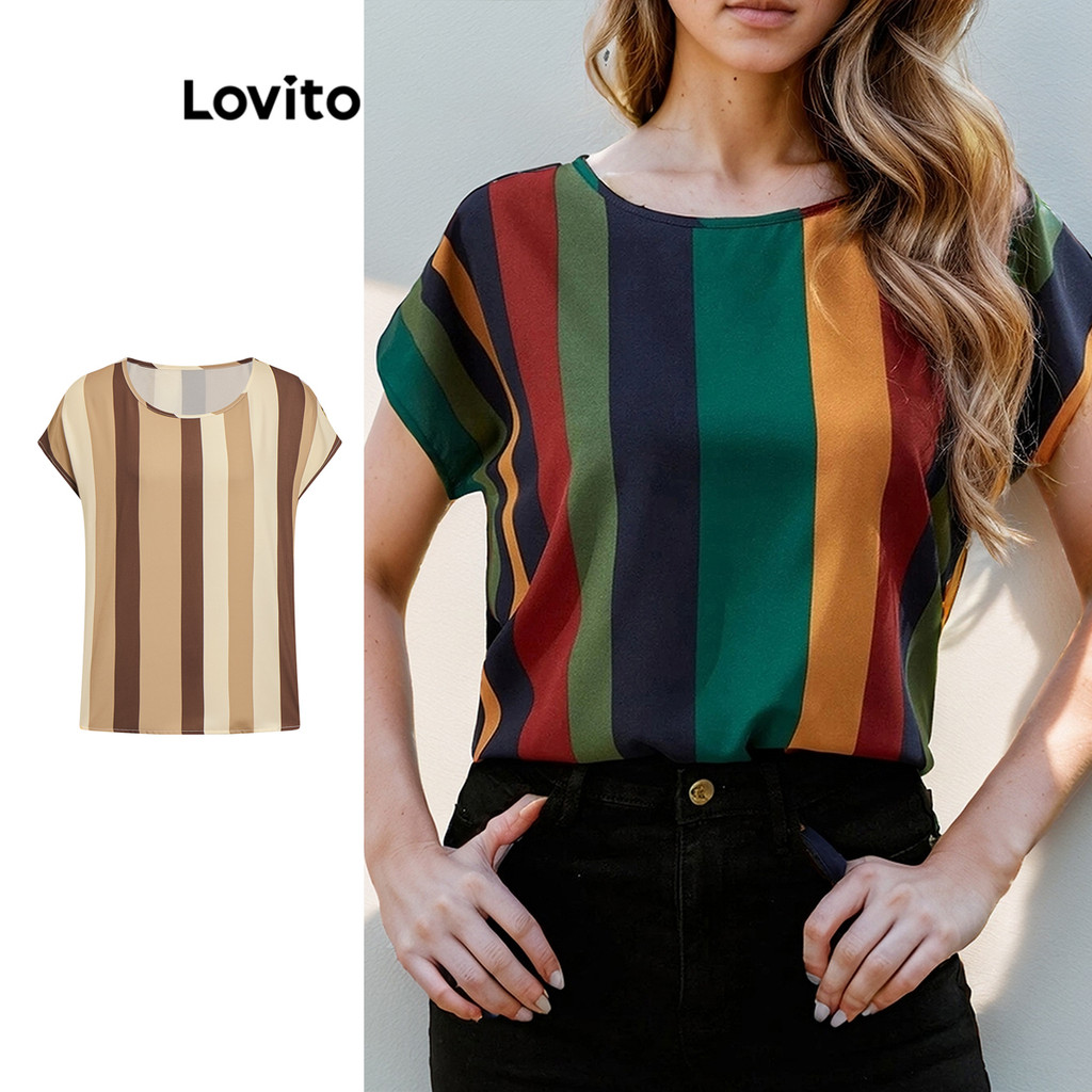 Lovito เสื้อเบลาส์ผู้หญิง ลายทาง เบสิก สไตล์ลำลอง LBL11277(หลากสี)