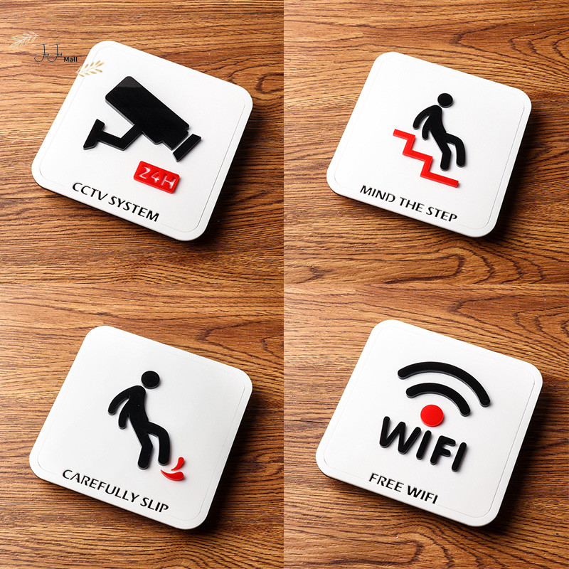 Jiu แผ่นประตู WIFI ป้ายสไลด์ Carefully คําเตือนเตือนตัวบ่งชี้ Plaque Monitoring Careful of Steps Signage ป้ายอะคริลิคแผ่น 10*10 ซม.