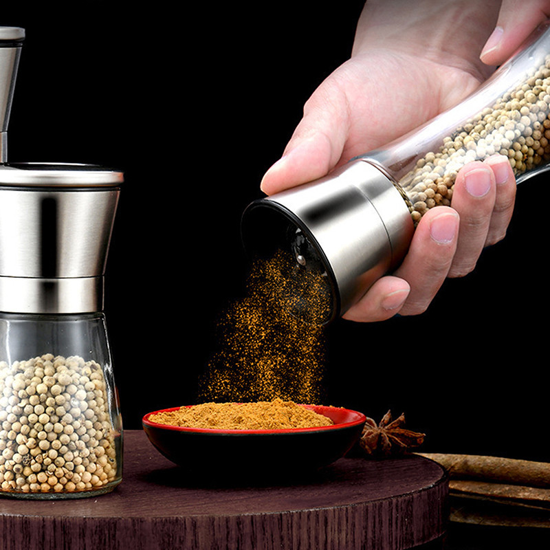ใหม่wellknowngreat คู่มือเกลือพริกไทยเครื่องบดขวดปรุงรส Jar สแตนเลสเครื่องเทศเครื่องบดเกลือ Shaker ครัว Mills อุปกรณ์เสริม CAD