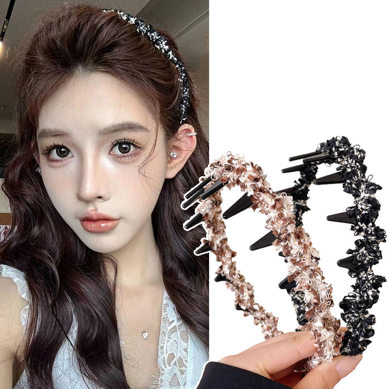 ที่คาดผมคลื่นที่คาดผมกันลื่นเนื้อปุยสไตล์ใหม่ของผู้หญิงพร้อมฟัน