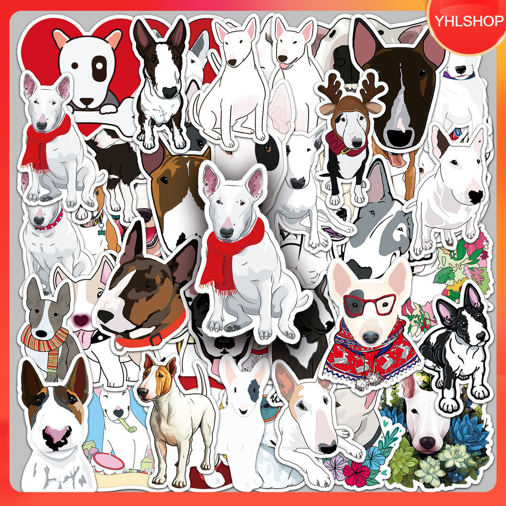 YHL พร้อมส่ง 50ชิ้น สติกเกอร์ บลูเทอร์เรียร์ สุนัขน่ารัก Bull Terrier Dog Sitcker DIY กันน้ำ