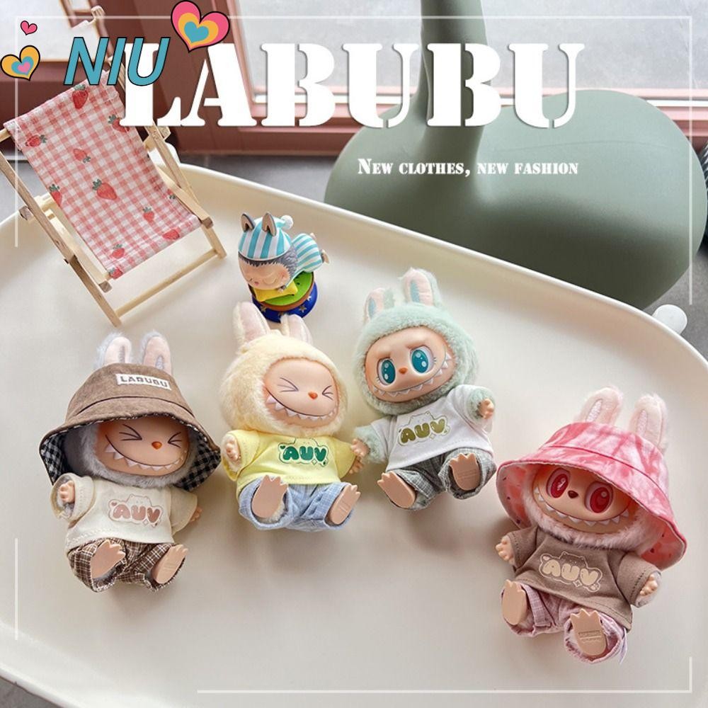 Niuyoujs ตุ๊กตาแฮนด์เมดเสื้อผ้าลายสก๊อต Workwear Labubu Time Cooling เติมของขวัญคอส 17 ซม. ตุ๊กตา Labubu