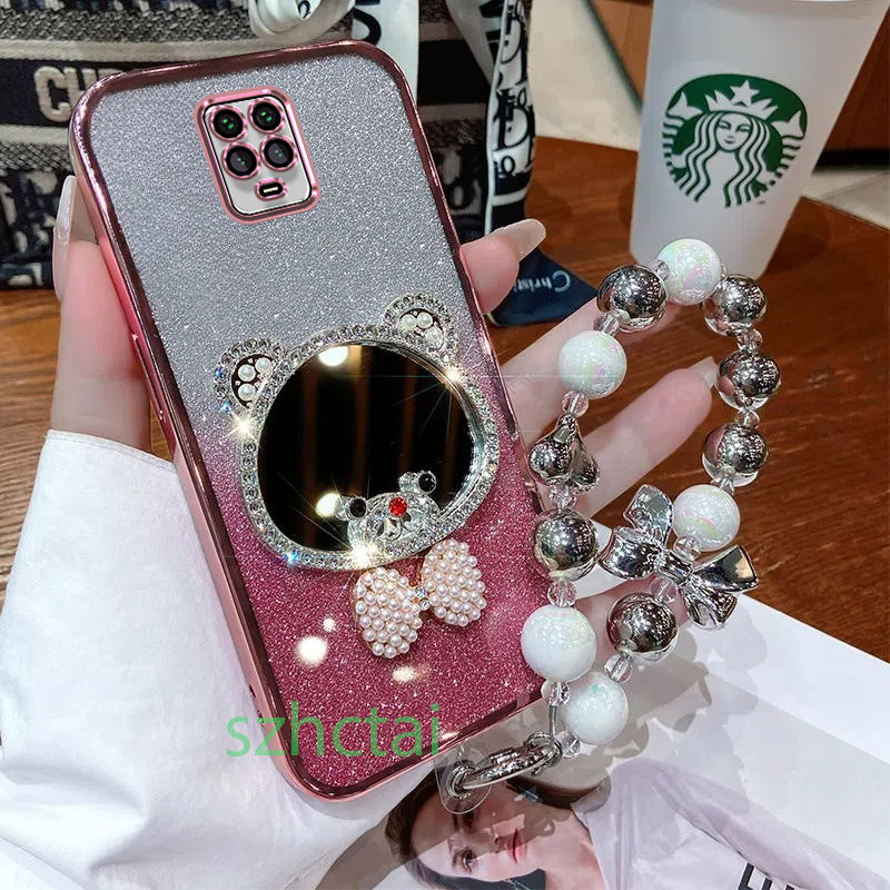เคสโทรศัพท์ Redmi NOTE 9 PRO Note 9S Redmi Note 9 กระจกแต่งหน้าหูหมีมงกุฎหรูหราพร้อมเชือกเส้นเล็ก เคส Redmi NOTE 9 PRO Note 9S Redmi Note 9