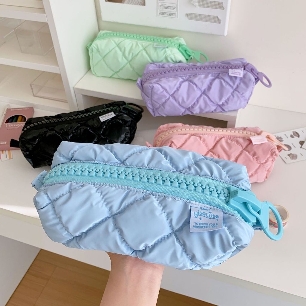 เรียบง่ายสีทึบซิปกรณีดินสอกระเป๋าปากกาแบบพกพานักเรียนความจุขนาดใหญ่กระเป๋าเก็บเครื่องเขียน