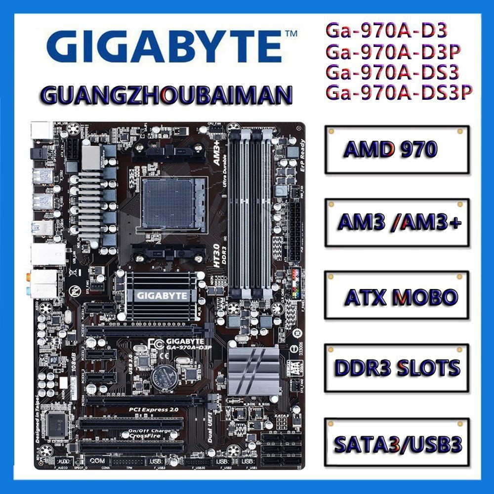 ใช้ Gigabyte GA-970A-DS3/DS3P/D3 D3P AMD 970 ATX จอแสดงผลเดียวบอร์ดขนาดใหญ่ AM3 AM3 + FX Series 8-co