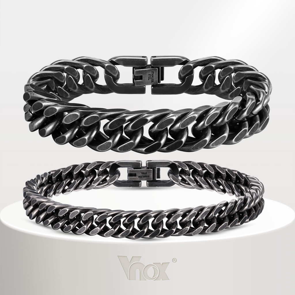 Vnox Vintage Double Layeredทอสร้อยข้อมือ,สแตนเลสสตีลโซ่โลหะสําหรับชาย,Jewelyr Gfit สามีแฟน