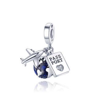 Travel S925 เงินสเตอร์ลิง Charm จี้ Fit Original charms สร้อยข้อมือลูกปัดสร้อยคอพื้นฐาน Diy เครื่องบิน Earth Trunk ลูกปัดสําหรับผู้หญิง