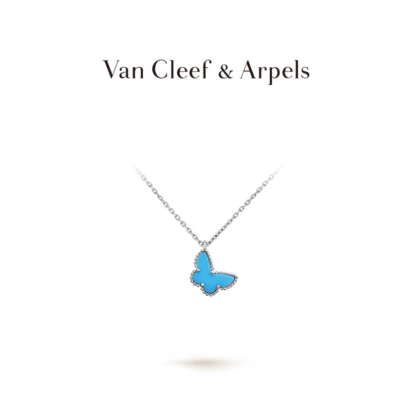 [พร้อมกล่อง] Van Cleef & Arpels/Vca Four Leaf Lucky Alhambra Series สร้อยคอผีเสื้อเทอร์ควอยซ์ทอง 18K