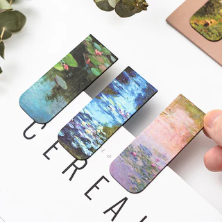 4 ชิ้น Aesthetic Art series ที่คั่นหนังสือแม่เหล็กนักเรียนพับ Mini Book Page Holder Art Bookmarks