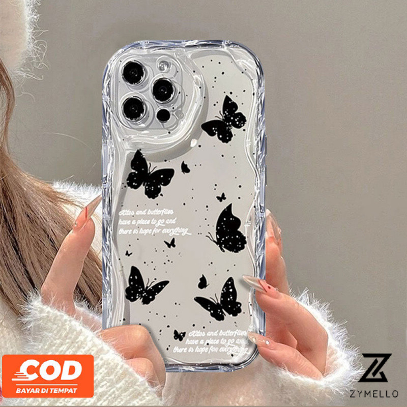 เคสโทรศัพท์ VIVO V40 V30 5G V29 V40 Pro S1 V27 5G V27 Pro V27E V25 V25E V23 V23E V15 V20 Pro Simple ผีเสื้อสีดํากันกระแทกเคสโทรศัพท์TPU