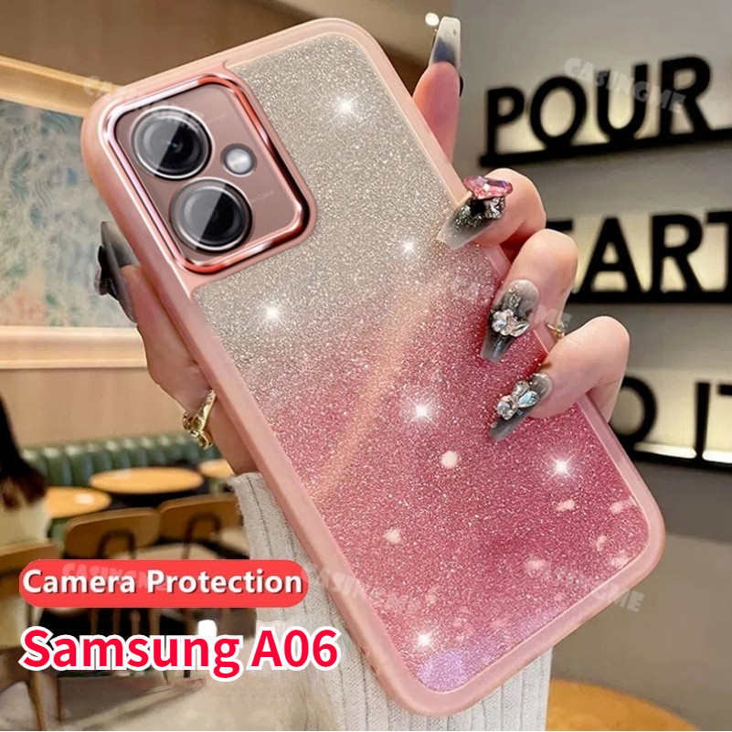 Samsung A06 2024 Bling Glitter สําหรับ Samsung Galaxy A06 A06s SamsungA06 06A s 4G 5G 2024 ซิลิโคนนุ่มโปร่งใสเคสโทรศัพท์กล้องเลนส์ป้องกันกันกระแทกปกหลัง