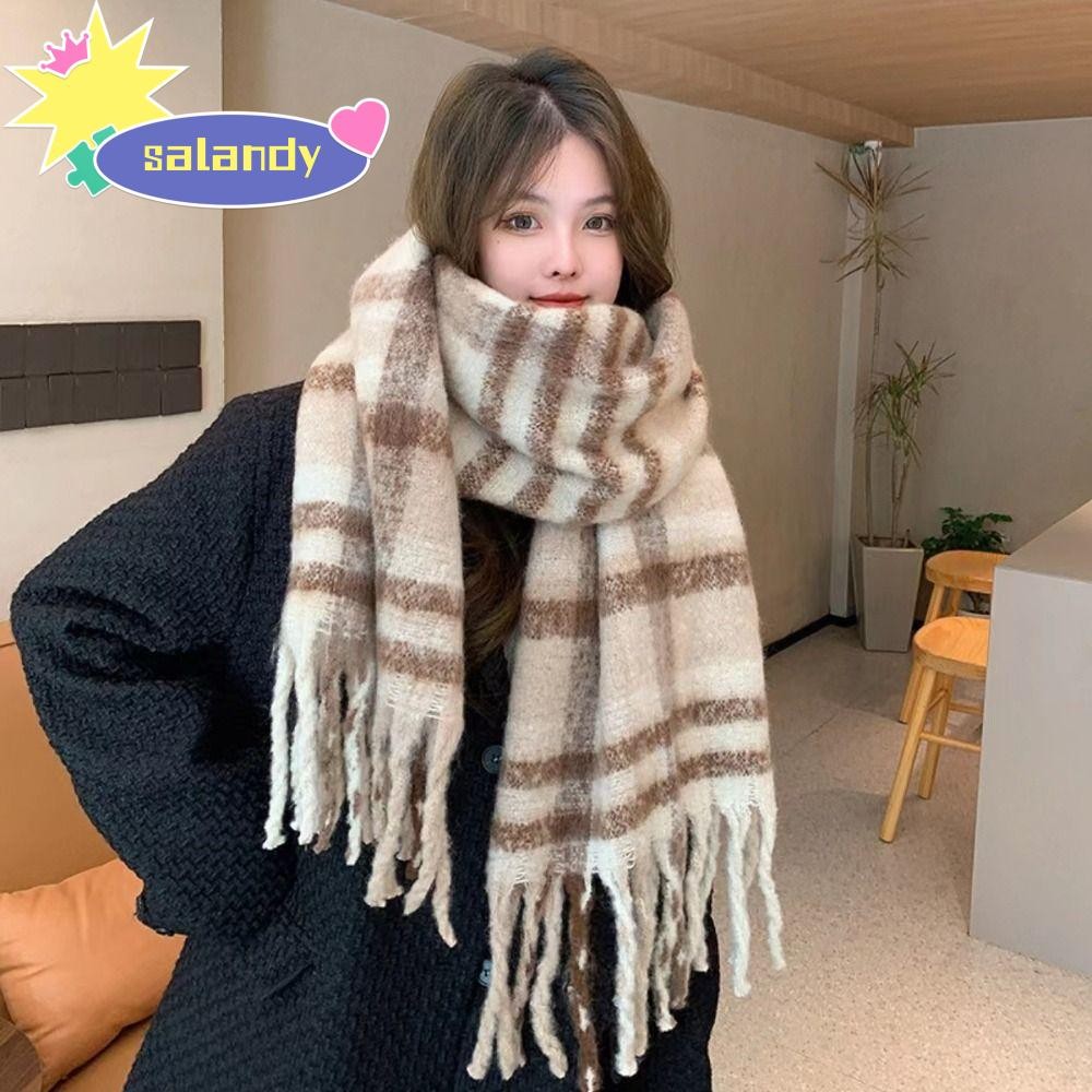 Salandy Winter Mohair Scarf, Rainbow Color หนาผ้าพันคอพู่ยาว, ถักกันลม Soft Woemn Wrap ผ้าคลุมไหล่