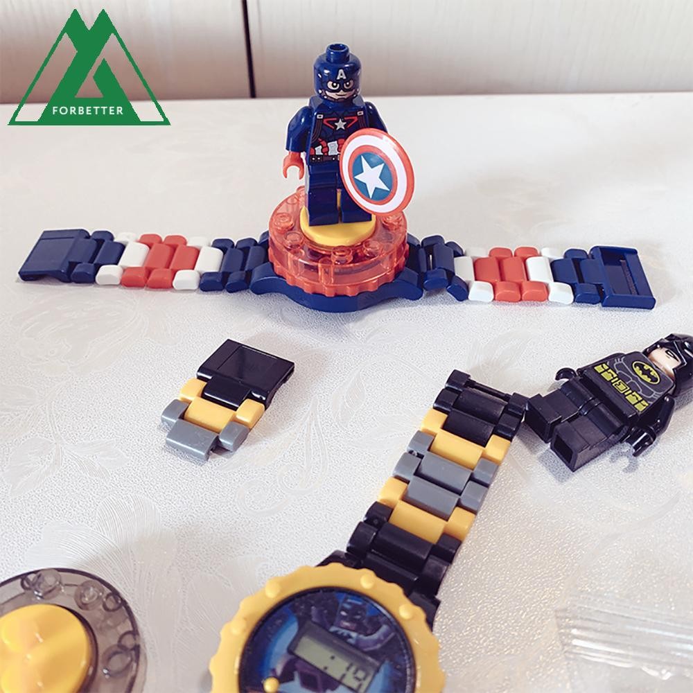 Forbetter อาคารบล็อกนาฬิกาแฟชั่นน่ารักสีสันสดใส 360° หมุนการ์ตูน The Avengers Batman Frozen นาฬิกาข้อมือ
