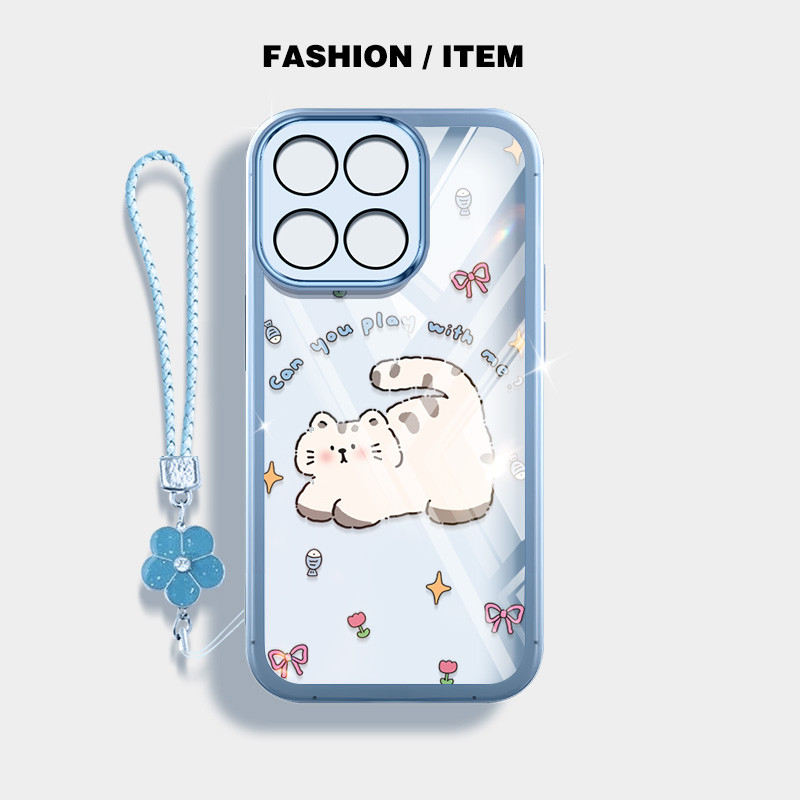 แมวอ้วนน่ารักกันกระแทกเคสโทรศัพท์สําหรับ Huawei Honor X6C X6A X6B X6S X6 X8 4G 5G X8A X8B X8C X5B Plus X30i 70 Lite ปลอกโปร่งใสป้องกันเชือกแขวนดอกไม้ – โปรปัง