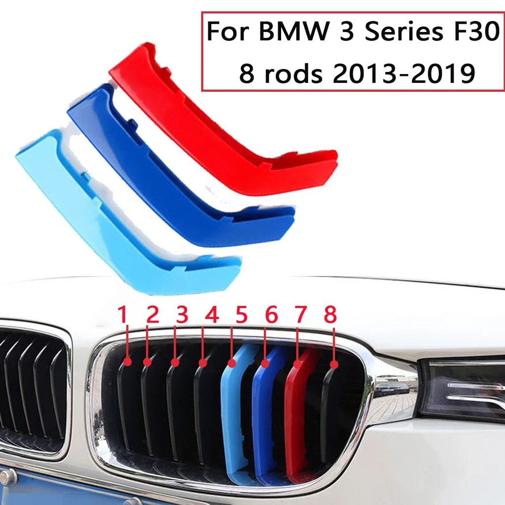 3 ชิ้นรถแข่งกระจังหน้าตัดแถบสําหรับ BMW F30 F31 3 Series 2013-2019 M Power Grill คลิปอุปกรณ์เสริม