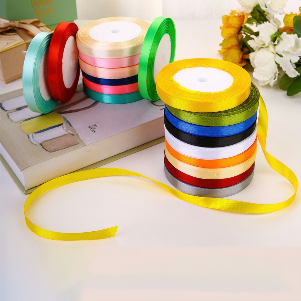 ริบบิ้นผ้าไหมซาติน 1 ซม. ราคาถูก 1 ม้วนสําหรับอุปกรณ์ทํามือ รหัส Pinky Shop -IP888