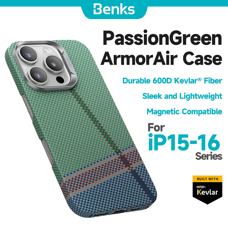 [Benks Official] Benks Magnetic PassionGreen ArmorAir Case สําหรับ IPhone 16 15 Pro Max สร้างขึ้นด้วยปลอกเคฟล่า 600D และปลอก Minimalis บางเฉียบน้ําหนักเบา