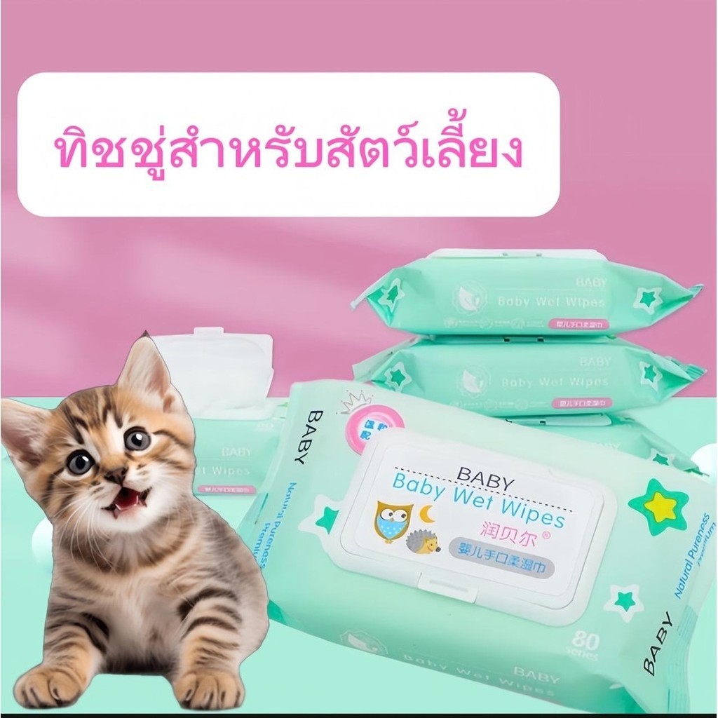 ทิชชู่เปียก 48 แผ่น สำหรับเช็ดสัตว์เลี้ยง ผ้าเช็ดตาและหูสัตว์เลี้ยง ทิชชู่หมา แมว