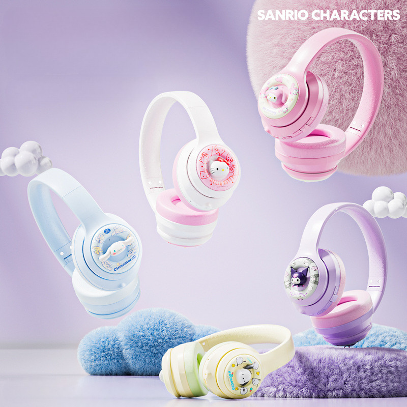 Sanrio BT1 บลูทูธ 5.4 หูฟังไร้สาย Kuromi Cinnamoroll My Melody Pochacco น่ารักสีชมพู HiFi คุณภาพเสียง Long Endurance ลดเสียงรบกวนชุดหูฟังแบบพับได้