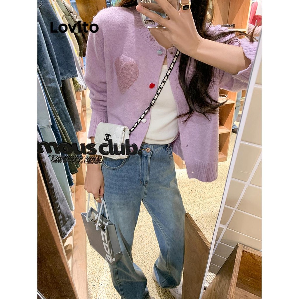 Lovito เสื้อสเวตเตอร์หน้าปุ่มธรรมดาแบบสบาย ๆ สำหรับผู้หญิง LNA71462