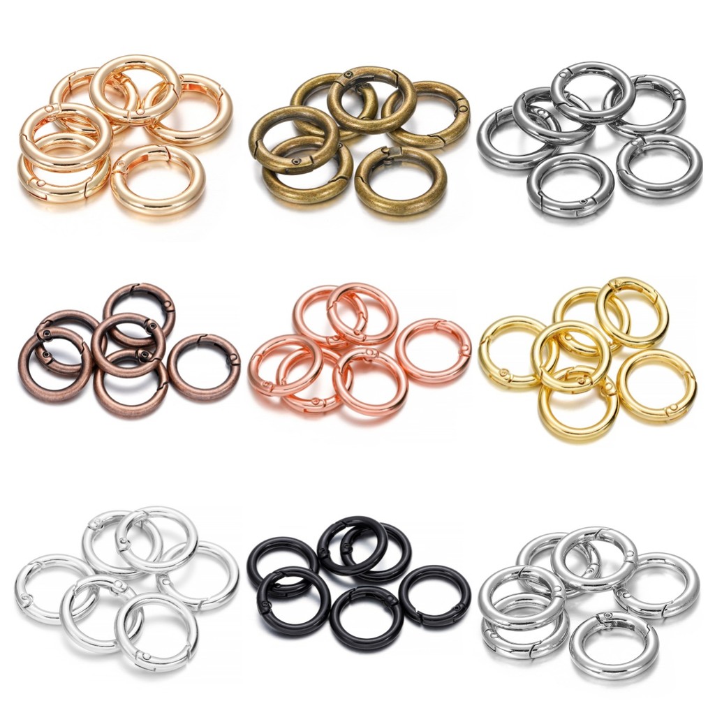 St.kunkka 5Pcs 18-25mm ห่วงกลมแแบบสปริง หัวเข็มขัดพวงกุญแจโลหะผสมสังกะสีสําหรับทํากระเป๋า