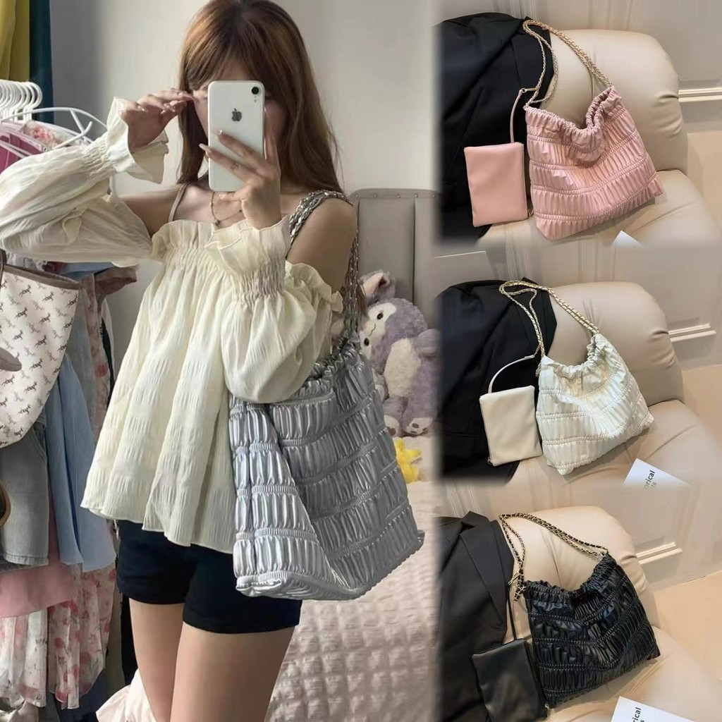 i happy shop กระเป๋าสะพายไหล่ผู้หญิง Messenger Sweet Cool ความจุขนาดใหญ่ Simple เมฆพับ สิริ2in1