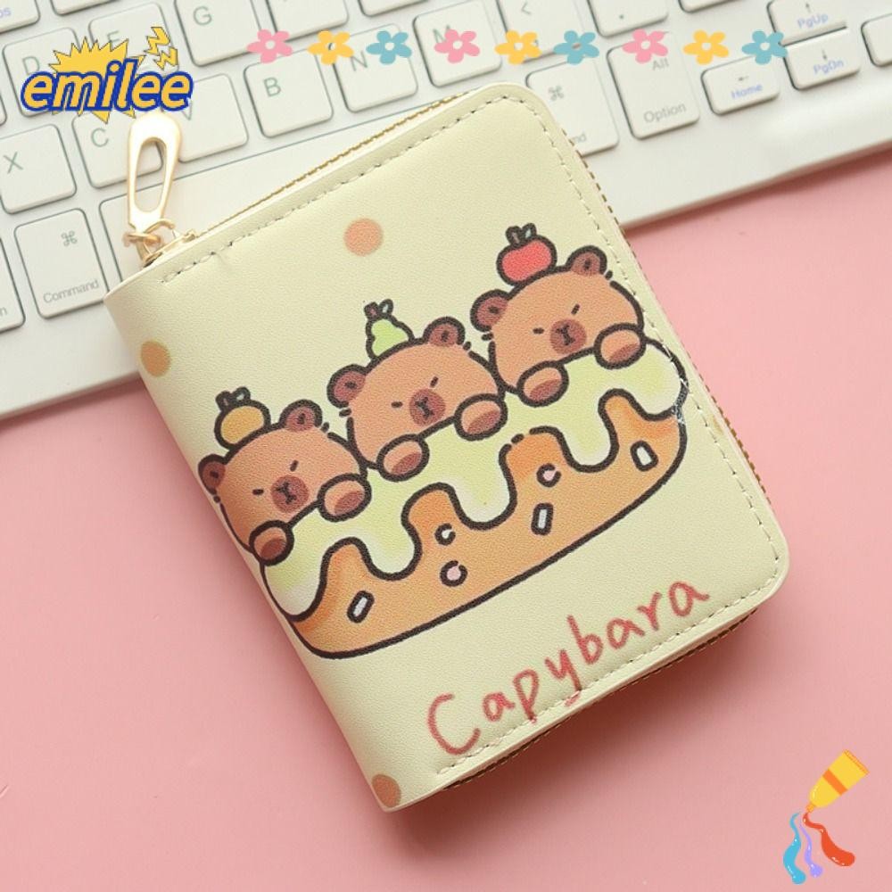 Emilee Capybara กระเป๋าใส่เหรียญเงิน,การ์ตูนน่ารักกระเป๋าสตางค์,Vintage PU หนังบัตรเครดิต Holoder กระเป๋าเหรียญ