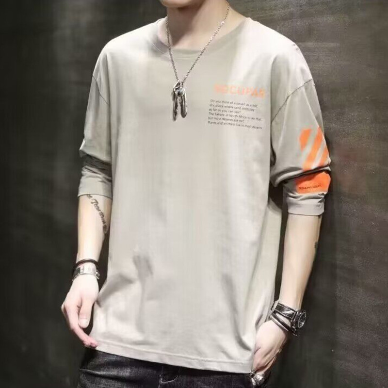 เสื้อยืดผู้ชาย ฤดูใบไม้ผลิฤดูใบไม้ร่วงที่เรียบง่ายทุกการแข่งขันสบายๆหลวมแขนยาวเสื้อยืด เสื้อยืดชาย