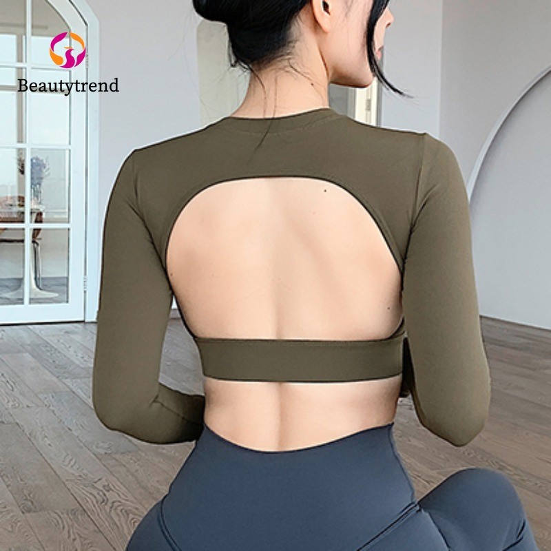 【Beautytrend】(เบาะคงที่) เสื้อกีฬาเซ็กซี่กลับกลวงแขนยาวยิมพิลาทิสเสื้อครอป - รูปที่ 2