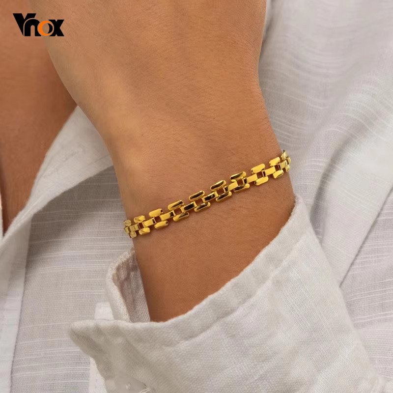 Vnox Square Link สายนาฬิกาสไตล์สร้อยข้อมือ,คลาสสิก Minimalist สแตนเลส 18K Gold แฟชั่นเครื่องประดับของขวัญสําหรับผู้หญิง