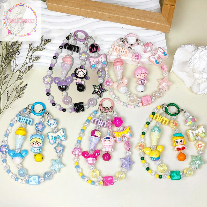 Redflower Pop Mart โทรศัพท์โซ่ w/Card Rabbu ลูกปัดพวงกุญแจสาวหวาน Anti-lost สายรัดข้อมือ Bracel หูฟัง Charm กระเป๋าตกแต่งกุญแจรถแหวน TH