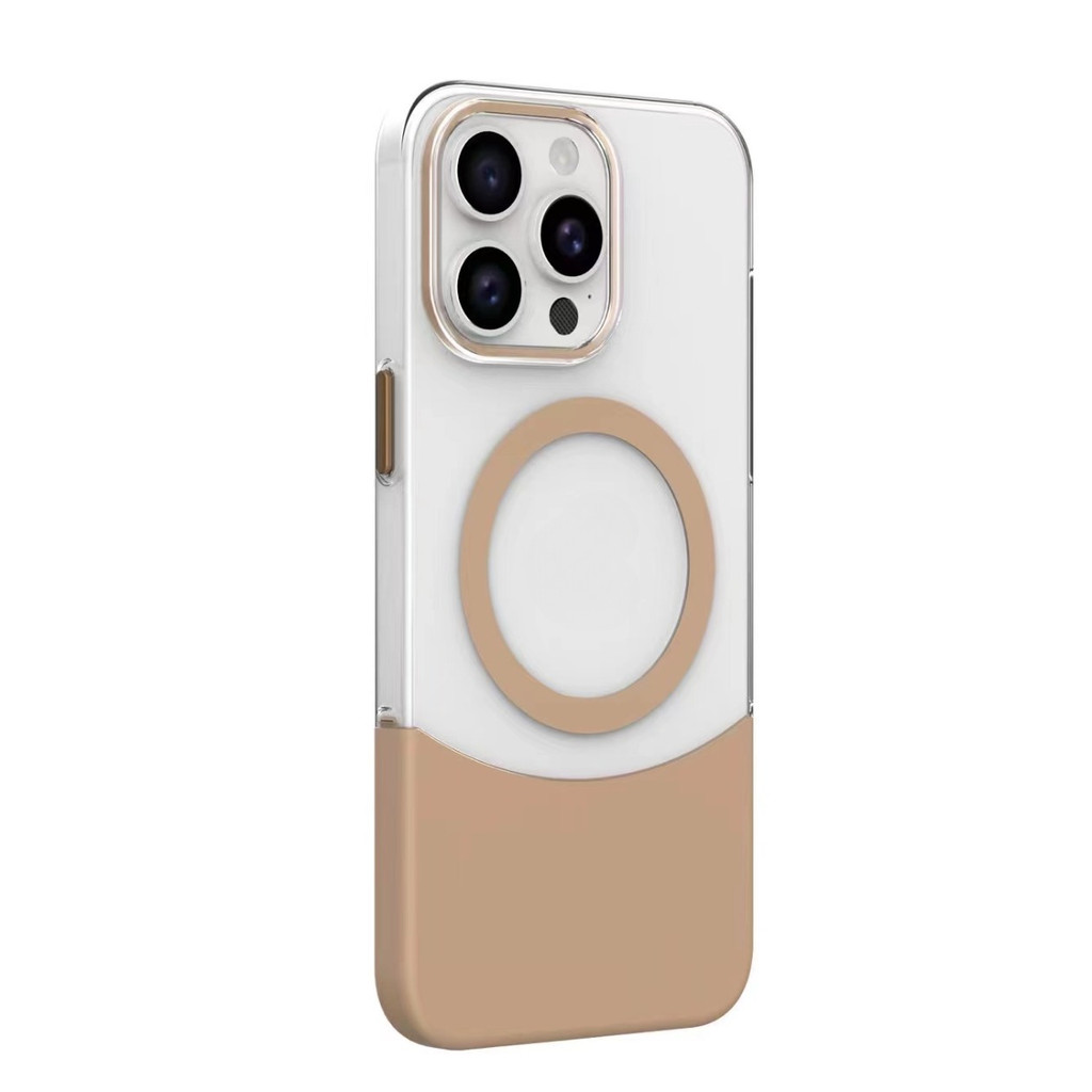 Desert Gold ที่ถอดออกได้ 2 in 1 HD โปร่งใสเคสโทรศัพท์สําหรับ iPhone 16 11 12 13 14 15 Pro Max Plus Splicing สีชาร์จแม่เหล็กปลอกปุ่มโลหะปกป้องกันกระแทก PC Cover
