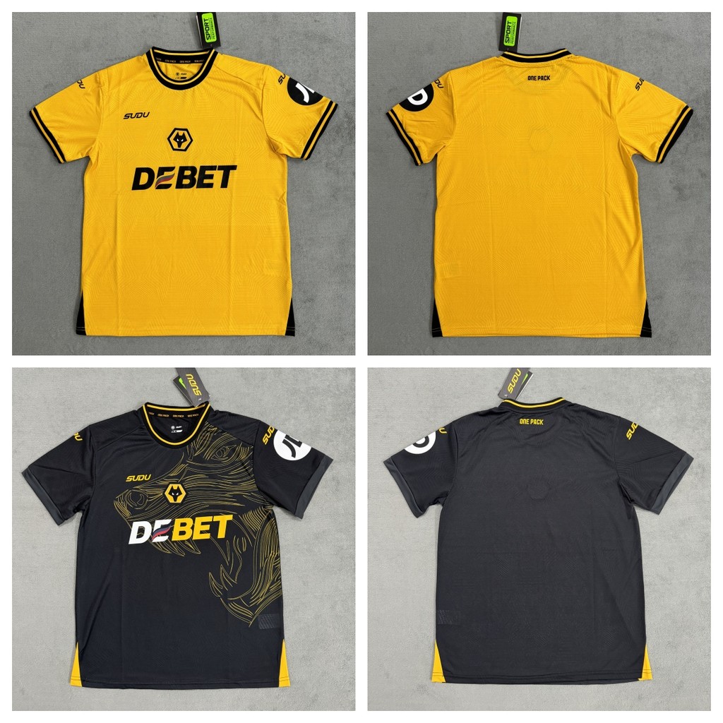 แฟนๆ 24-25 Wolves Home yellow Away black เสื้อผู้ชายเสื้อฟุตบอลคุณภาพสูง S-4XL