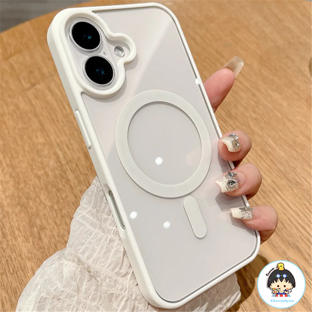 แฟชั่นแม่เหล็กใสชาร์จไร้สายเคสโทรศัพท์สําหรับ IPhone 16 Plus 15 14 13 12 11 Pro Max กันกระแทก Soft TPU ฝาหลัง