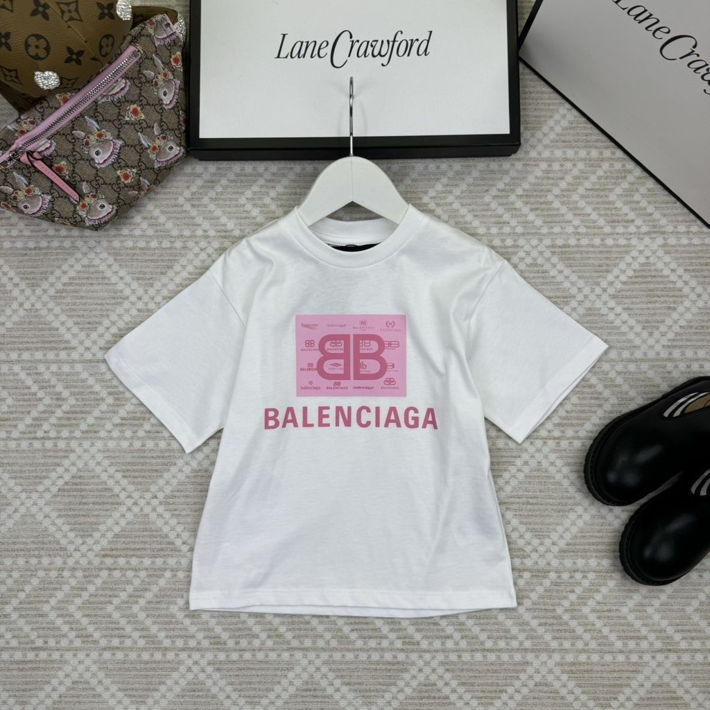 Balenciaga3034 เสื้อยืด Street Wear สไตล์ใหม่เด็กแขนสั้นเสื้อยืดชายกีฬาผ้าฝ้าย BB