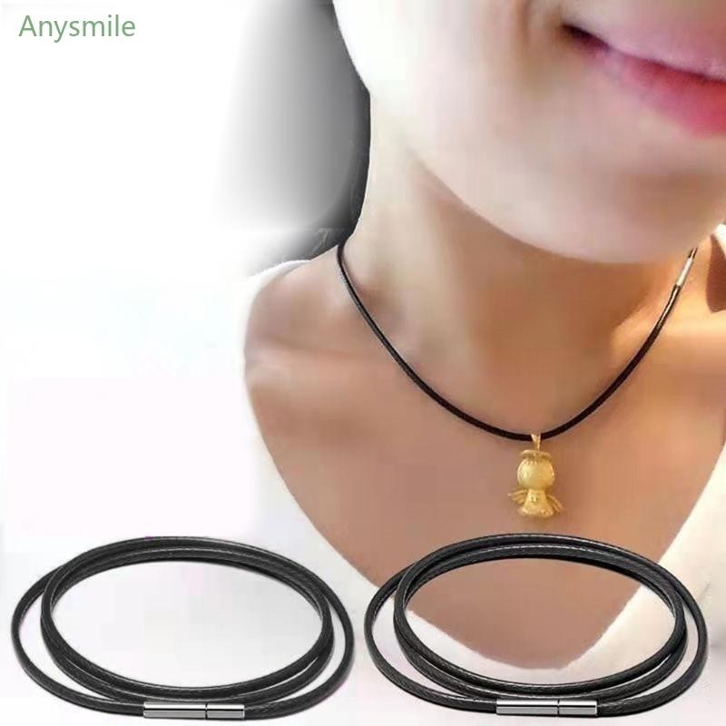 Anys สีดํา Choker เชือกปรับความยาวหนังถักสร้อยคอสายไฟเชือกขี้ผึ้ง