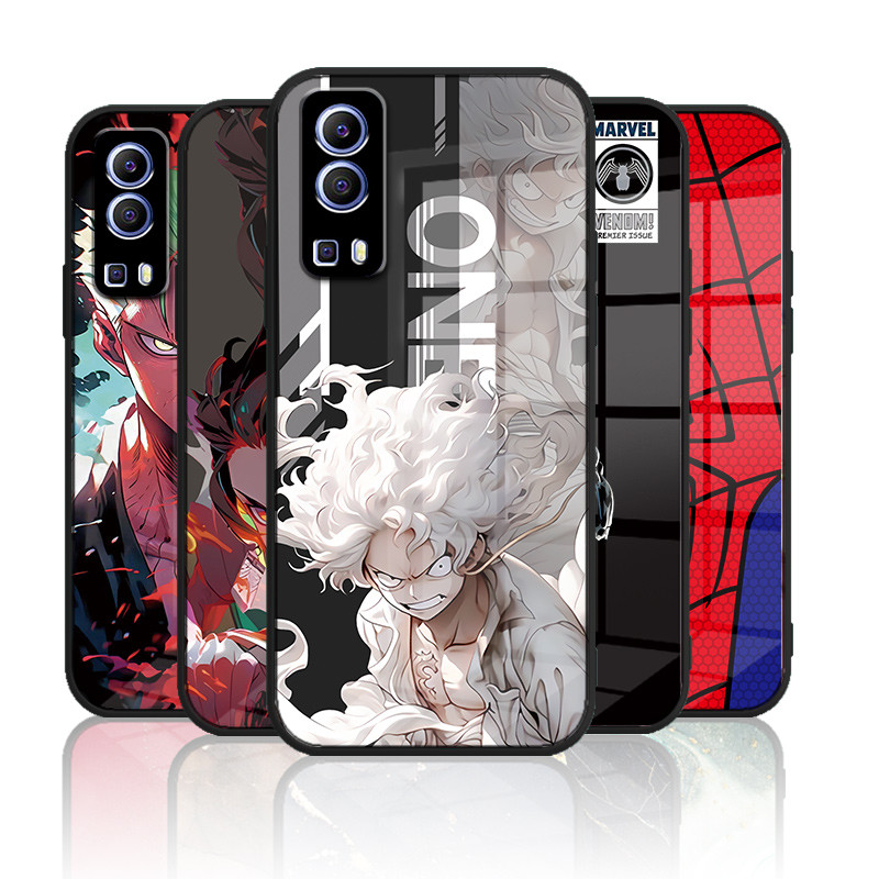 เคสกระจก VIVO Y72 5G เคสกระจกนิรภัยฮาร์ดฝาหลังขอบซิลิคอนอ่อน