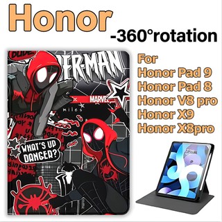 เคสฝาพับ หมุนได้ 360° Honor Pad 9 12.1นิ้ว / ออเนอร์ แพด X8A 11นิ้ว honor X9A ผู้ถือปากกาด้านขวา Honor Case For Honor Pad 8 Pad X9 / X8Pro Spider-Man เคส Honor