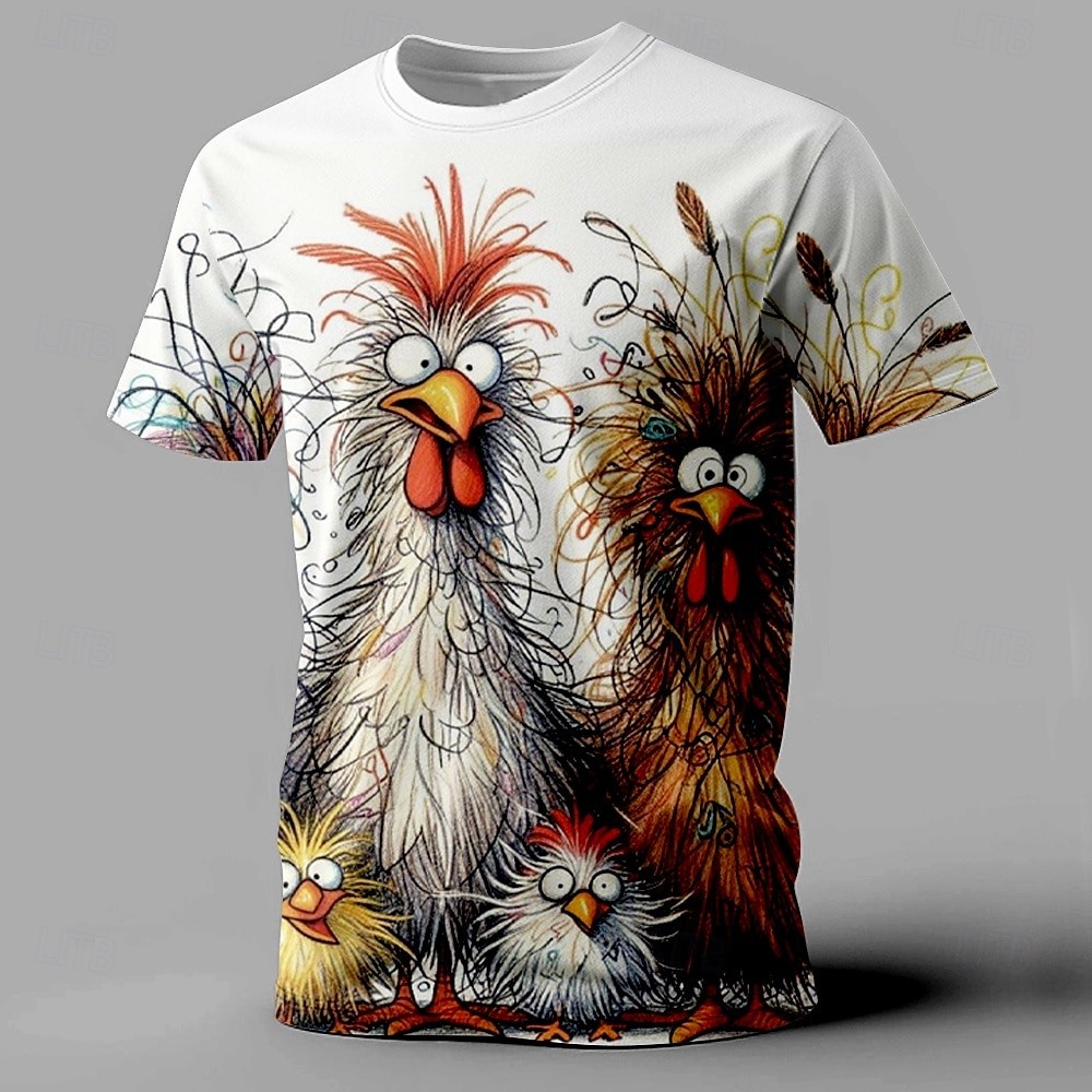 ตลกผู้ชายเสื้อยืดสัตว์ไก่พิมพ์แขนสั้นประเดิมเสื้อยืดขนาดใหญ่สําหรับผู้ชายเสื้อผ้าฤดูร้อนถนนสบายๆยืด ผู้ชาย