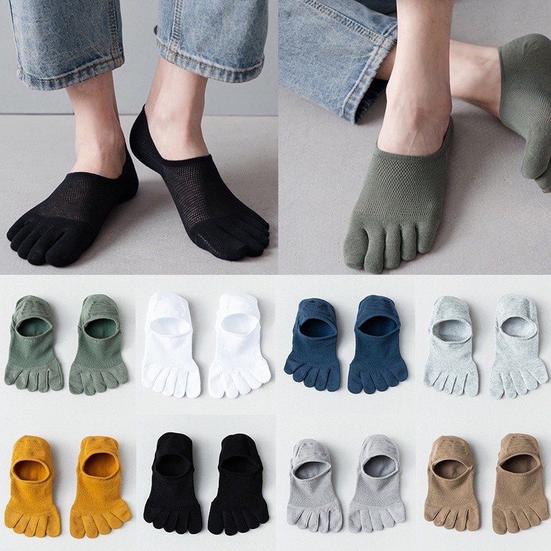 ถุงเท้าห้านิ้วผู้ชายที่มีความเรียบง่ายส่วนบุคคลสีทึบปากตื้น อิน อินเทรนด์ระบายอากาศอเนกประสงค์ลําลองฤดูใบไม้ผลิ/ฤดูร้อนถุงเท้าแยกเท้