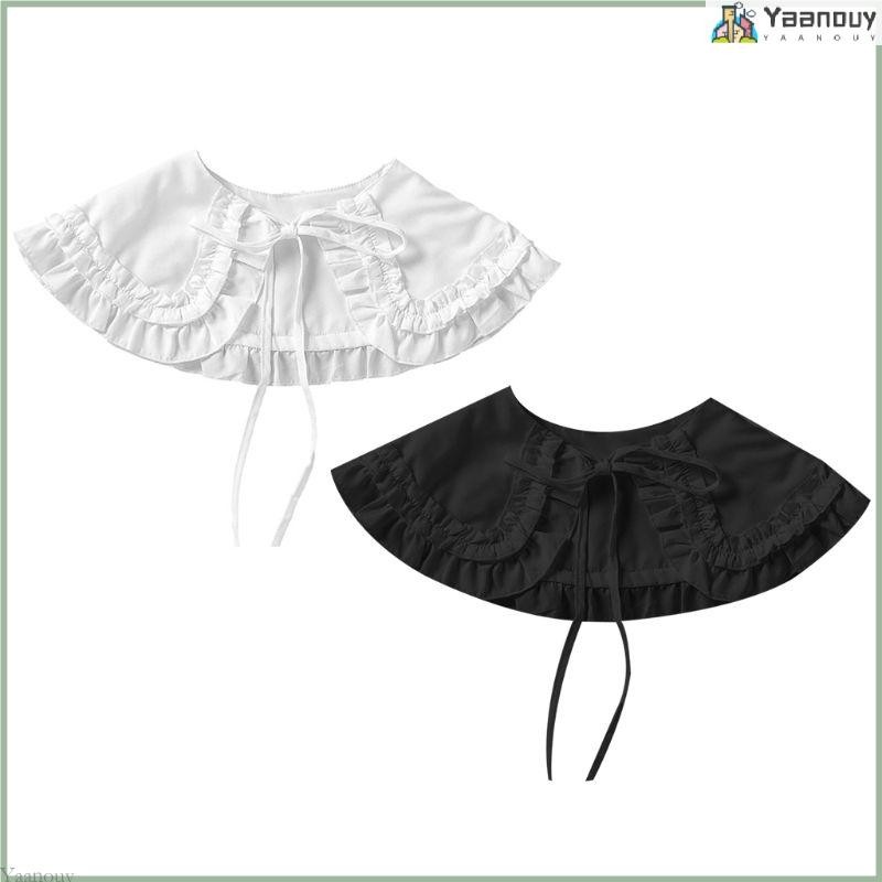 Yaa Womens Lolita สําหรับตุ๊กตา Double Layer Ruffles ปลอมไหล่สีทึบริบบิ้น Bowknot Bottoming เสื้อ Sha